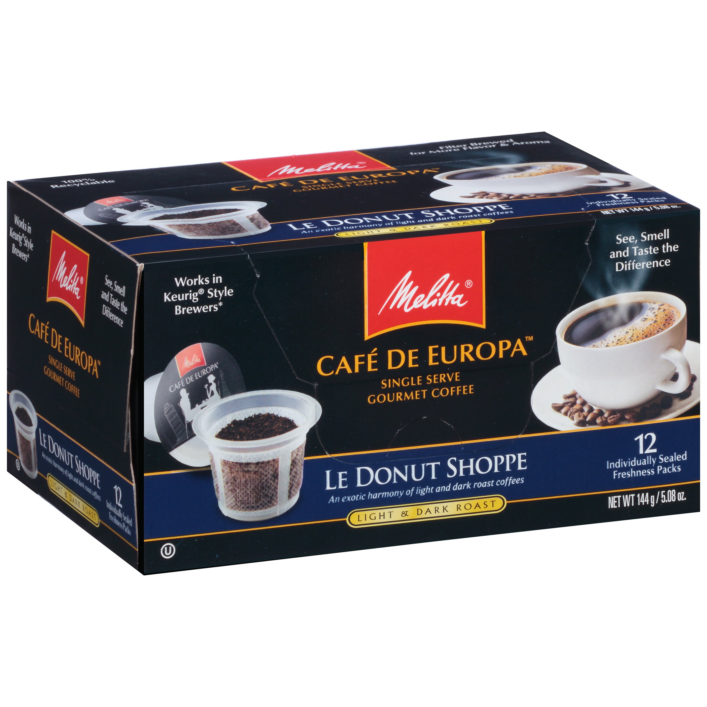 Melitta Cafe de Europa Le Donut Shoppe Light & Dark Roast Gourmet Coffee Single Serve Cups... by Melitta USA Inc.