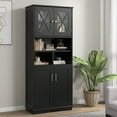 thumbnail image 3 of Giantex 57" Tall Bathroom Cabinet, Freestanding Storage Cabinet w/crylic Doors & Adjustable Shelves, Black, 3 of 9