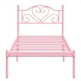 thumbnail image 4 of Garmic Twin Bed Frame for Girls Teen's Metal Platform Bed Frame with Vintage Headboard, Pink, 4 of 12