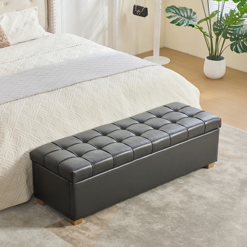 AISWORD 60.2"W Upholstered PU Storage Bench,Tufted Flip-Top Ottoman for Living Room, Bedroom, Entryway