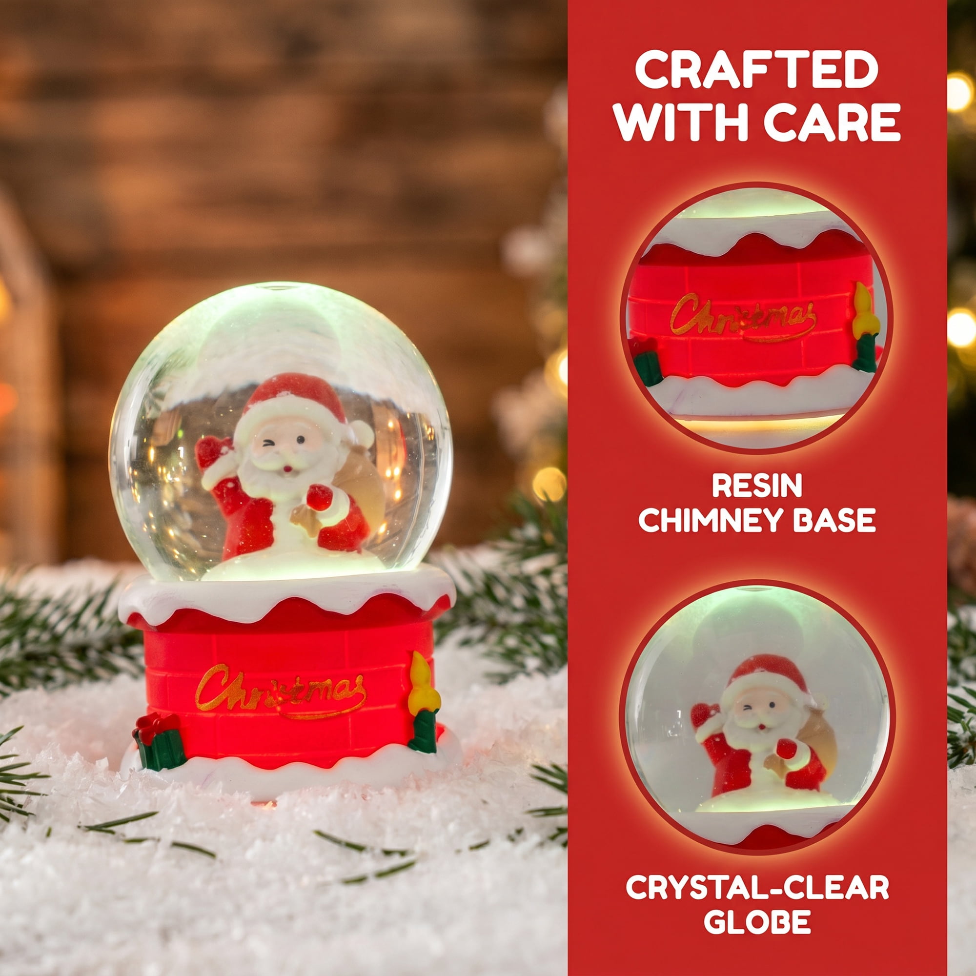 Unique Bargains Crystal Ball Shatterproof LED Glitter Snow Globe Red F 2.6" x 2.6" x 3.7"
