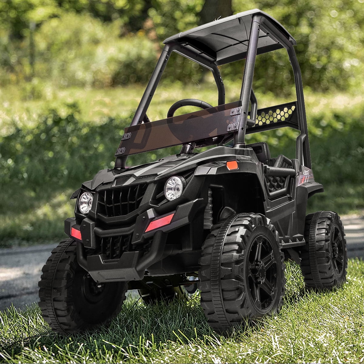 Kepooman 12V Kids Battery Powered Ride-On UTV for Indoor Outdoor Play, Child' s Electric Off-Road UTV Truck Car Toys with Ceiling & Remote Control, Black