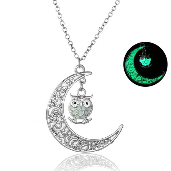 Latrodar Fashion Women Necklace Hollow Out Owl Crystal Pendant Luminous Necklace Mother's Day Mothers Day Gifts for Mom