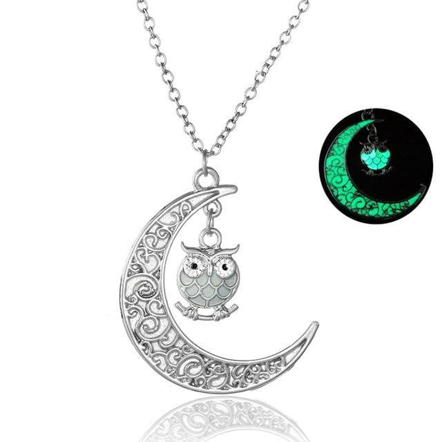 Fiudx Collar de Moda para Mujer con Colgante de Búho de Cristal Hueco, Collar Luminoso