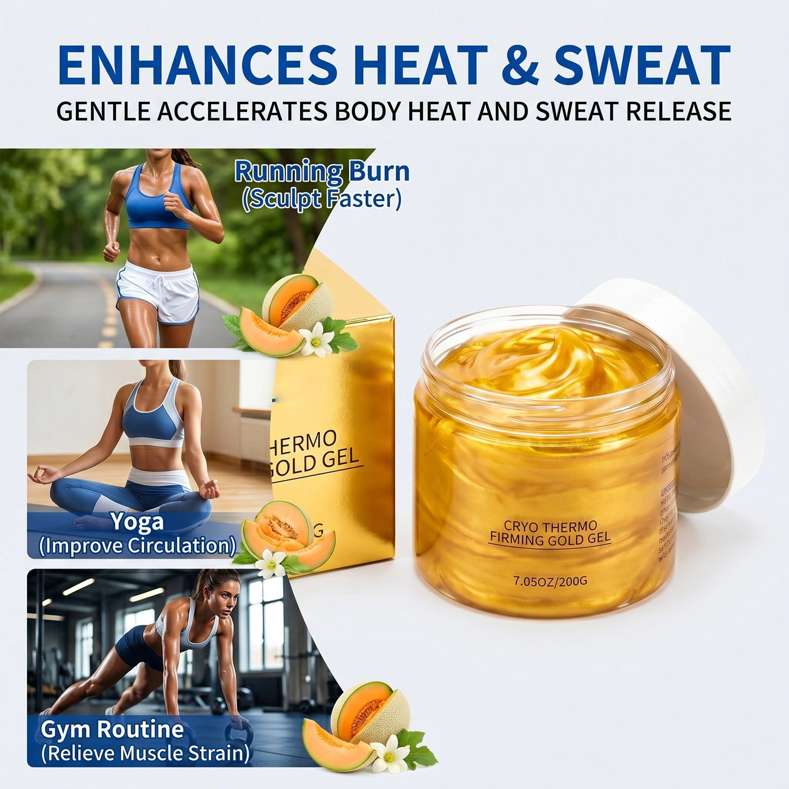 15-Day Fast-Acting Cellulite Cream, Cryo Thermo Firming Gold Massage Gel for Body Contouring, Tightening Sculpting Cream for Belly Thigh Butt Arm, Unisex Skin Firming Treatment for Home Use - 200g