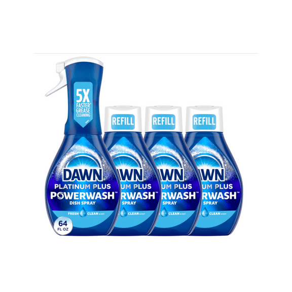 Dawn Platinum Powerwash Dish Spray, Dish Soap, Fresh Scent Bundle, 1 Spray (16oz) 3 Refills (16oz each)-Aerosol lavavajillas Dawn Platinum Powerwash
