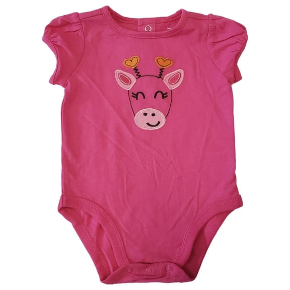 Infant Baby Girls Pink Cow Face Heart Short Sleeve Cotton Romper Bodysuit 12M