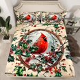 thumbnail image 2 of Feelyou Red Robin Bird Twin Sheet Sets, Winter Snow Plant Twin Fitted Sheet, Merry Christmas Flat Sheet, Microfiber Bedroom Decor, 3 Pieces, 2 of 7