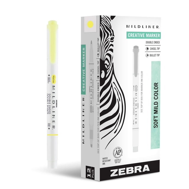 Rotulador Zebra Mildliner de doble punta, amarillo, paquete de 12