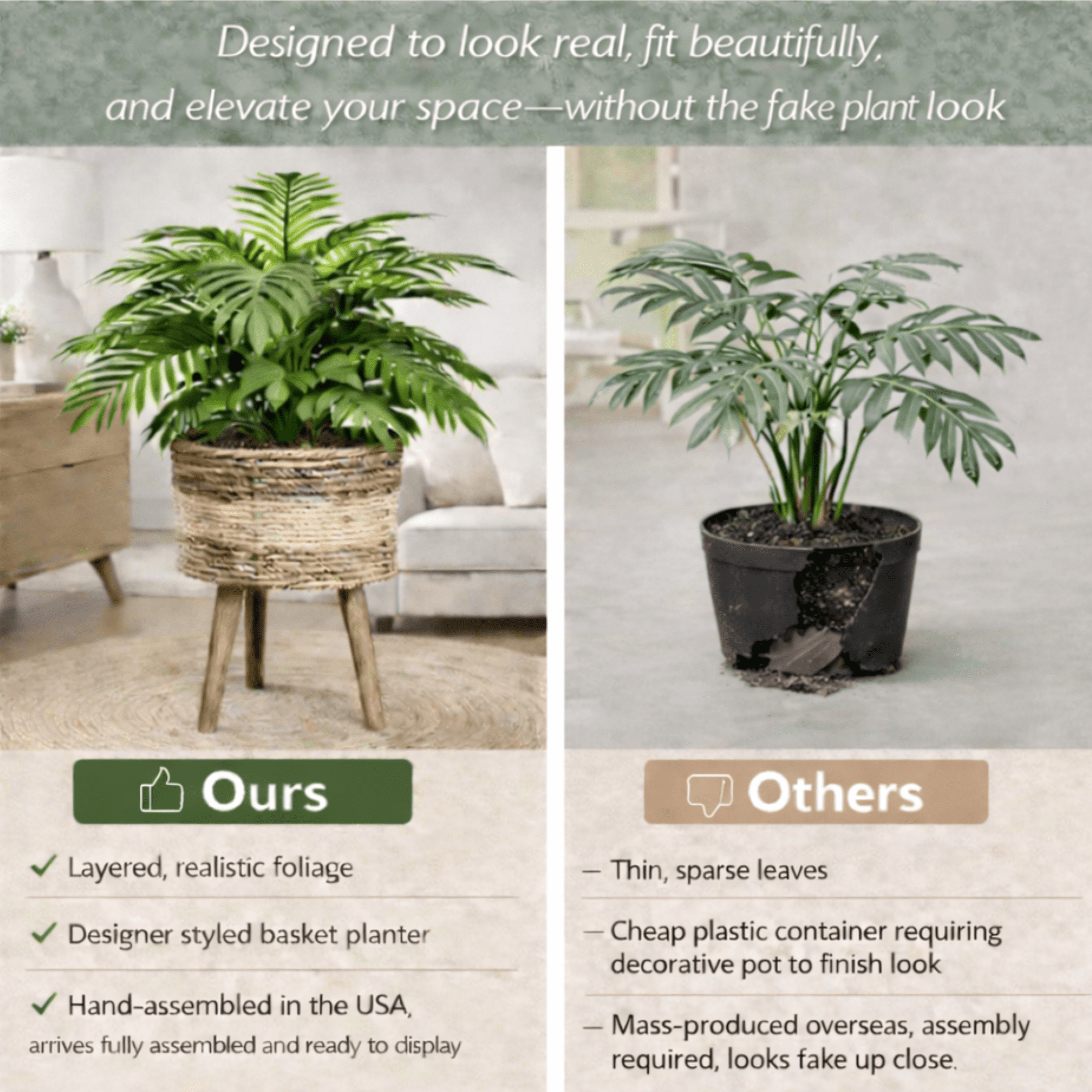 Artificial Plants, 32" Artificial Palm Plant in Multi-Color Tripod Basket Stand by LCG Florals, Faux Designer Fake Indoor Plant for Living Room, Office, and Home Decor