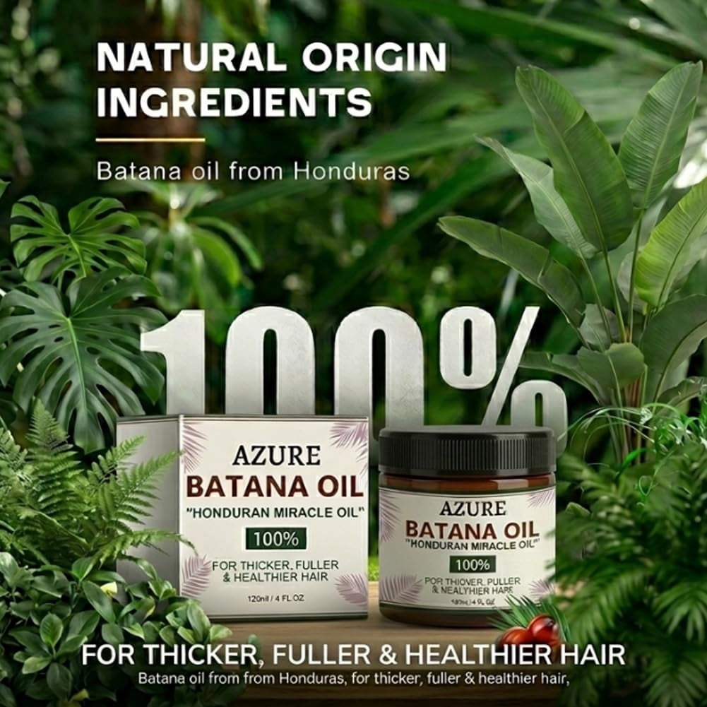 AZURE 100% Pure Batana Oil for Hair Care – Helps Support Hair Thickness, Texture & Scalp Nourishment, Natural Plant-Based Formula for Healthy-Looking Hair(1PC)
