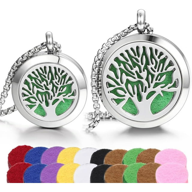 Aromatherapy Essential Oil Diffuser Necklace Tree of Life Cloud Pattern Stainless Steel Locket Pendant Christmas Birthday Gift for Women Men Teen XN059-060-5