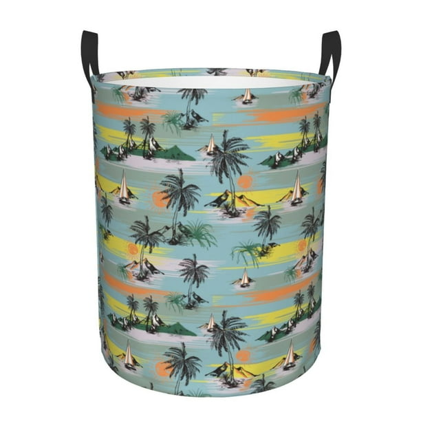 Balery Hawaiian Style Cesta de ropa redonda con asas, impermeable, independiente, para ropa, juguetes, dormitorio y familia-Medium