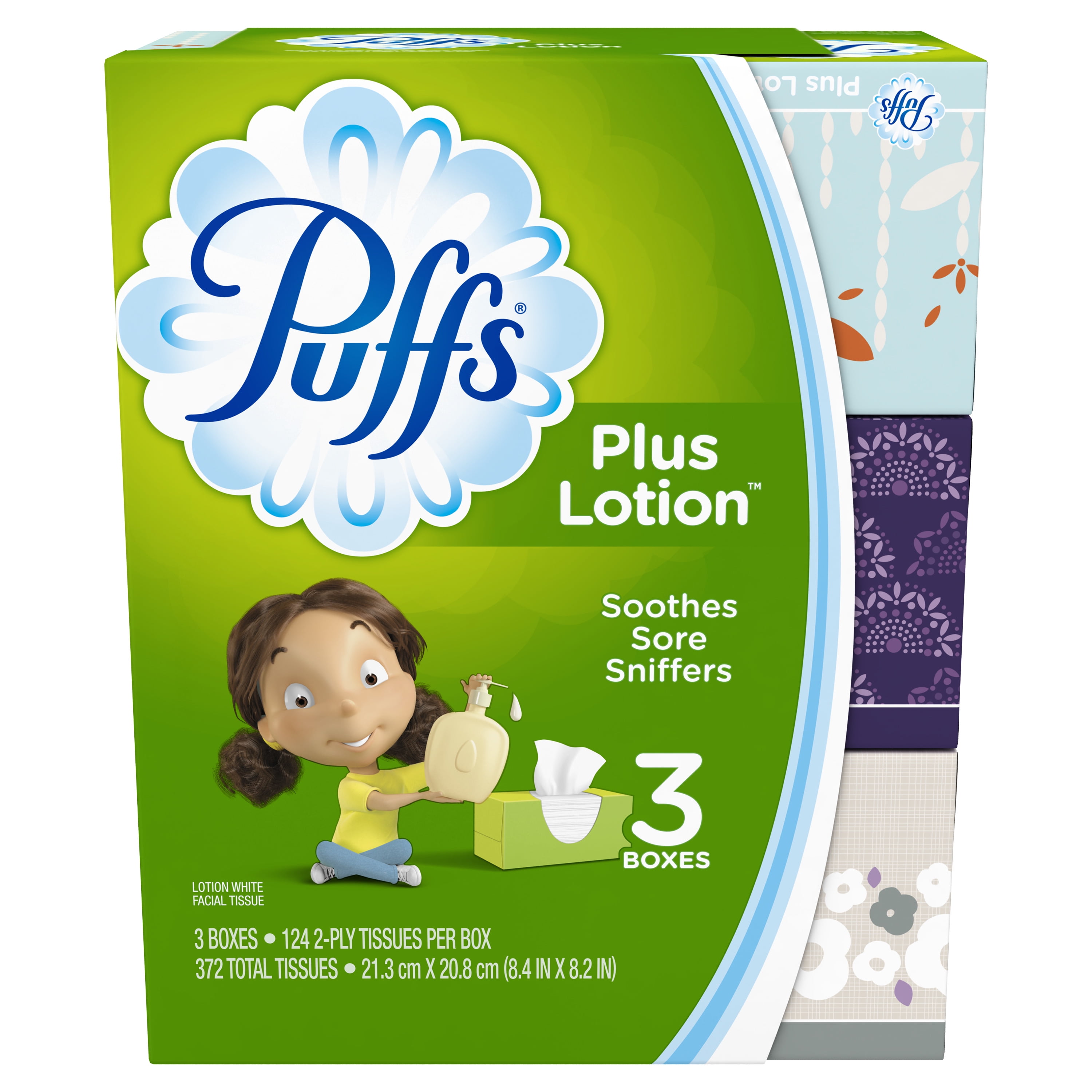 Puffs Plus Lotion Facial Tissues, 3 Family Boxes, 124 Tissues Walmart
