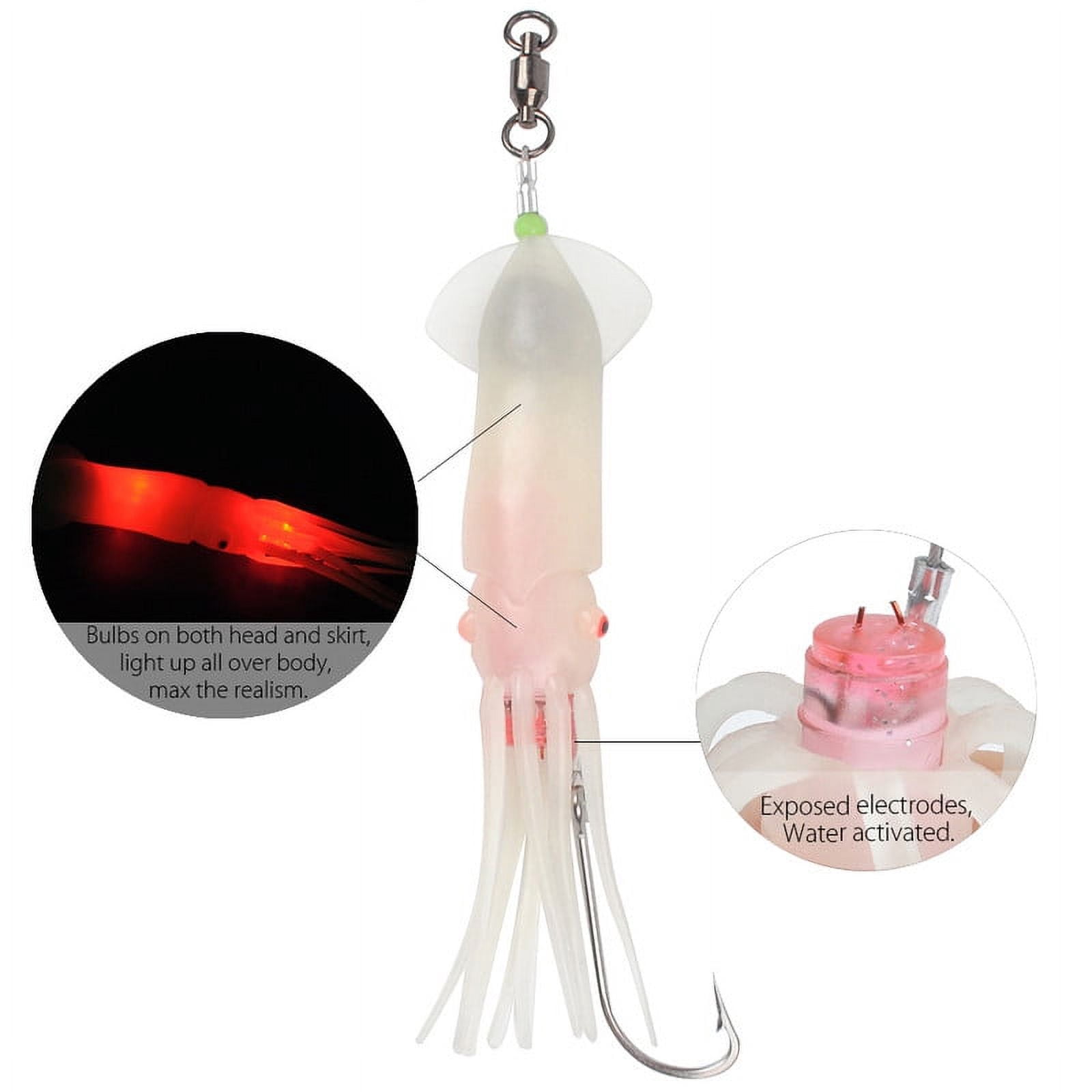 Dr.Fish Saltwater Fishing Lure Trolling Squid Offshore Teaser Bait 6" Built-in LED Light Mahi Sails Tuna Wahoo Marlin White
