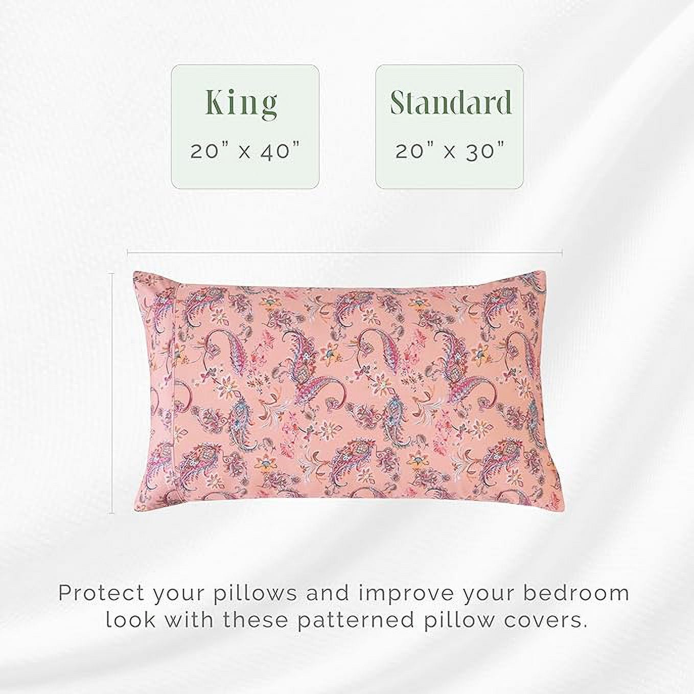 Elegant Comfort Set of 2 Ultra Soft Floral Pint Pillowcases - 1500 Hotel Quality Microfiber, Smooth Envelope Closure - Standard/Queen, Paisley Coral