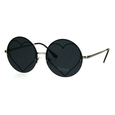 Hippie Heart Shape Circle Round Lens Retro Sunglasses Black
