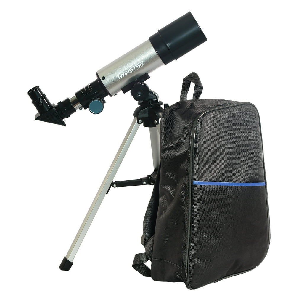 Twinstar 50mm Compact Refractor Telescope Backpack Bundle, Silver