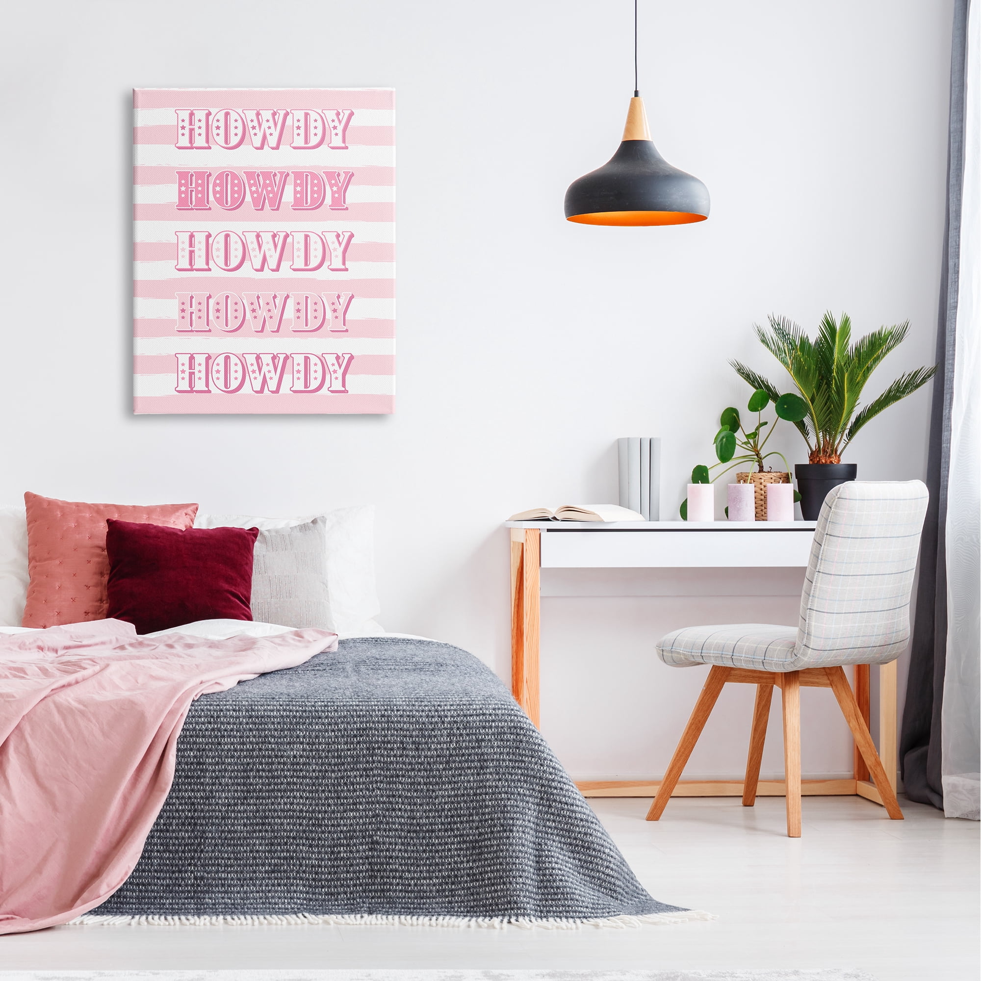 Stupell Industries Howdy Pink & White Stripes Typography Painting Gallery Wrapped Canvas Art Print Wall Art, 30 x 40