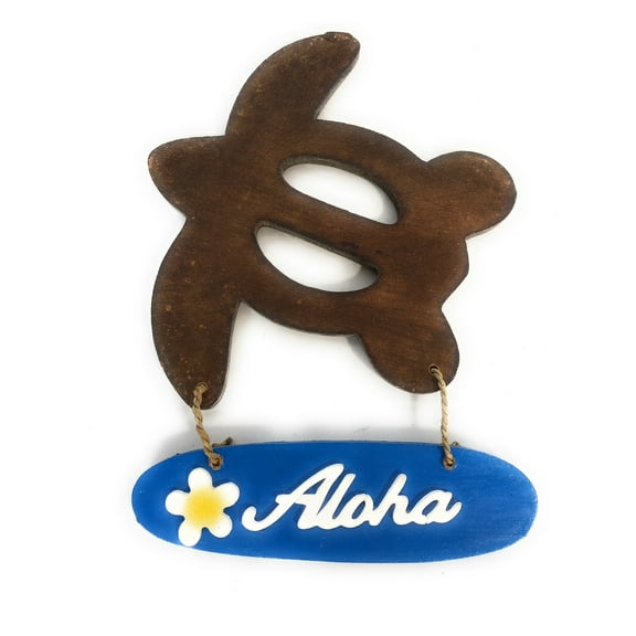 Aloha with Plumeria & Turtle Wooden Sign - Hawaiian Decor | #snd2503920