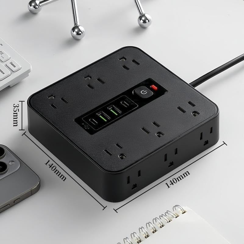 16-in-1 Power Strip Surge Protector with 12 AC Outlets, 3 USB-A & 1USB-C Ports, Time Display for Home & Office Use