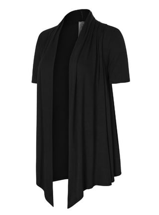 ZERDOCEAN Women's Plus Size Short Sleeve Lightweight Soft Printed Drape  Cardigan with Pockets Black 2X in Kuwait