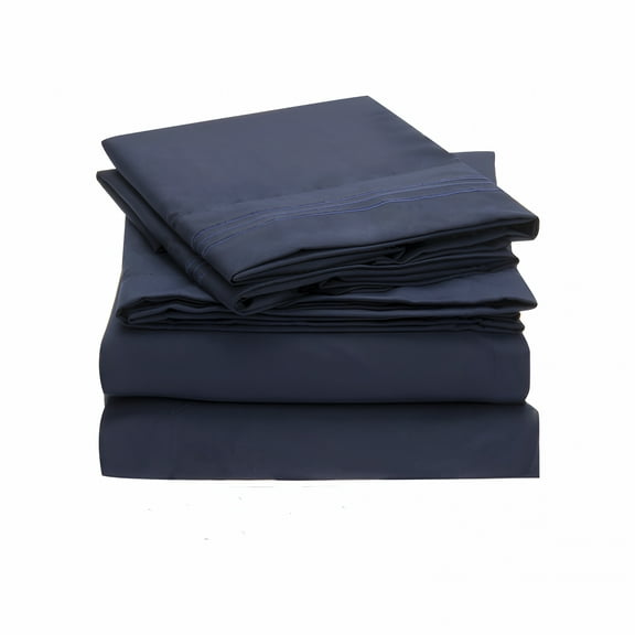 AUQ 4-Piece Deluxe Microfiber Bed Sheets,Alaskan King,Navy Blue,Solid