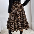 thumbnail image 4 of Skirt Leopard Print Ruffle Design Stylish Casual Elastic High Waist Women Midi Skirt Brown M, 4 of 6