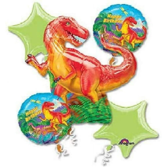 DINOSAUR T-REX Birthday Party Mylar Balloons (5) Piece Bouquet Kit Set