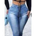 thumbnail image 4 of Large Size Women's Classic High Waisted Slim Fit Elastic Hip Lifting Jeans Denim Pants, 4 of 5