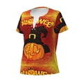 thumbnail image 2 of Goofa Halloween Pumpkin Pattern Womens Deep V Neck Low Cut Tops Casual Summer Short Sleeve Ribbed Knit T-Shirts-Small, 2 of 5