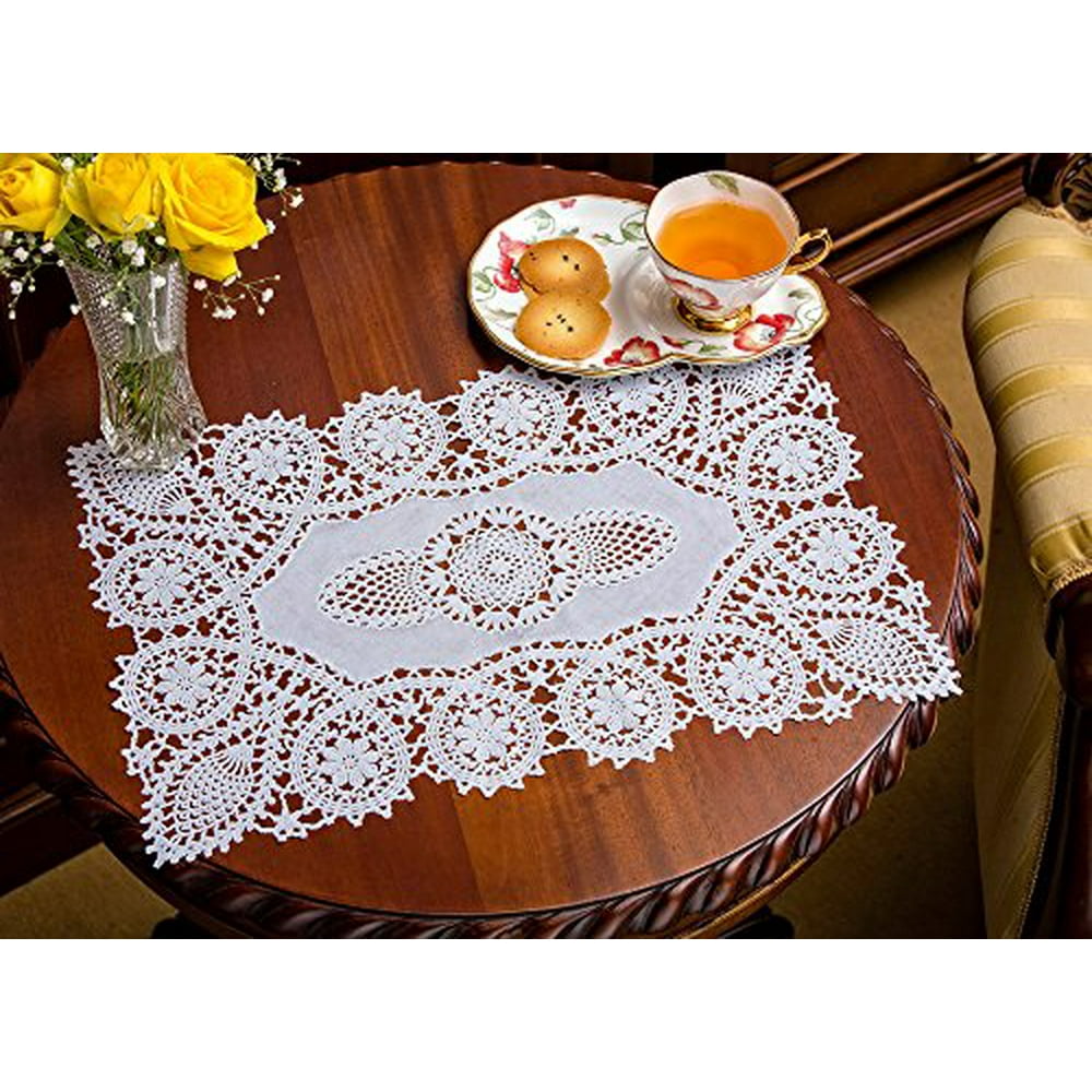 Crochet Placemats,Vinyl Crochet, Reusable Doilies, White, Set of 8, 12 X 18 Inches