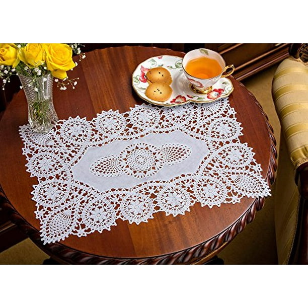 Crochet Placemats,Vinyl Crochet, Reusable Doilies, White, Set of 8, 12