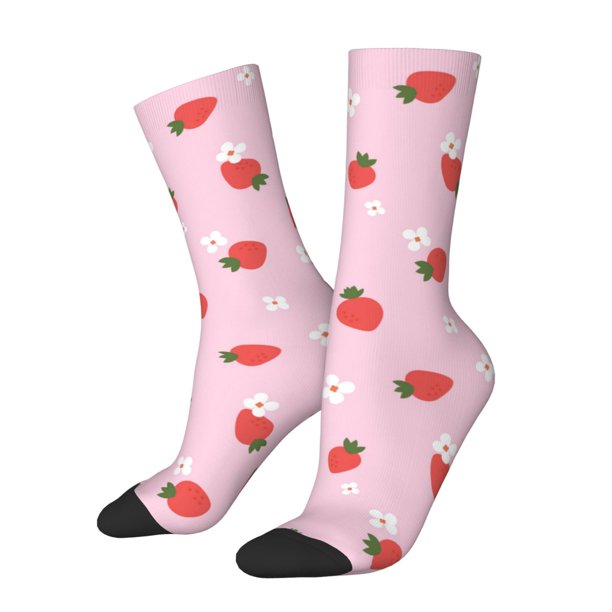 Fotbe Strawberry Floral Calcetas Largas con Estampado para Hombre y Mujer – Calcetas de Compresión Transpirables y Elásticas, Viajar y Uso Diario Talla 5-11