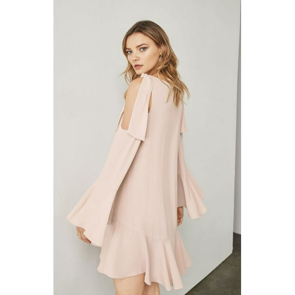 BCBGMAXAZRIA Ellyson Cold Shoulder A-Line Dress In Dusty Pink Size L $257