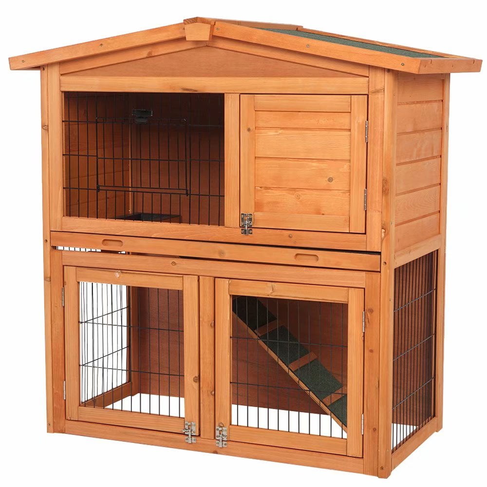 Piscis Rabbit Hutch, 40" Two Story Rabbit Hutch with Deep No Leak Tray