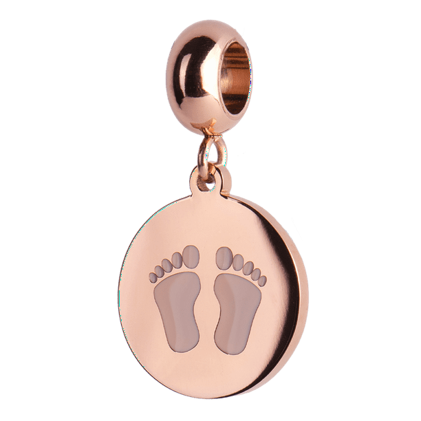 Charm para Pulsera LuckyLy, Dije de Huellitas Bebé Niña, Acero Inoxidable y Rosa, Modelo Capri rosa UNITALLA