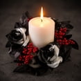 thumbnail image 4 of SLYNSHome Red Rose Berry Mini Candle Ring Wreath, Artificial Black Leaf Small Garland For Candle Table Mantel Indoor Fall Halloween Thanksgiving Farmhouse Tabletop Decor, 4 of 7
