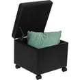 thumbnail image 5 of Homebeez Leather Storage Ottoman with Steerable Rolling Wheels, Square Small Foot Rest Stool Tufted Cube Footstool with Hinged Lid, Black, 5 of 7