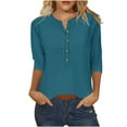 thumbnail image 2 of Yaoyar Womens 3/4 Sleeve Blouses Casual Loose Fit Solid Color Button V Neck Tops Ladies Three Quarter Length Sleeve T-Shirts, 2 of 4