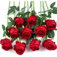 thumbnail image 1 of Xiao Hua 10 rosas artificiales de tallo largo de seda para ramo de boda, decoración del hogar (rojas), 1 of 5