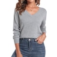 thumbnail image 4 of QUALFORT Women’s 100% Cotton V Neck Long Sleeve Pullover Sweater – Soft Lightweight Knit Top, 4 of 7