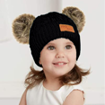 thumbnail image 4 of Gorro de punto con pompón doble de color para invierno para niños pequeños, 4 of 5