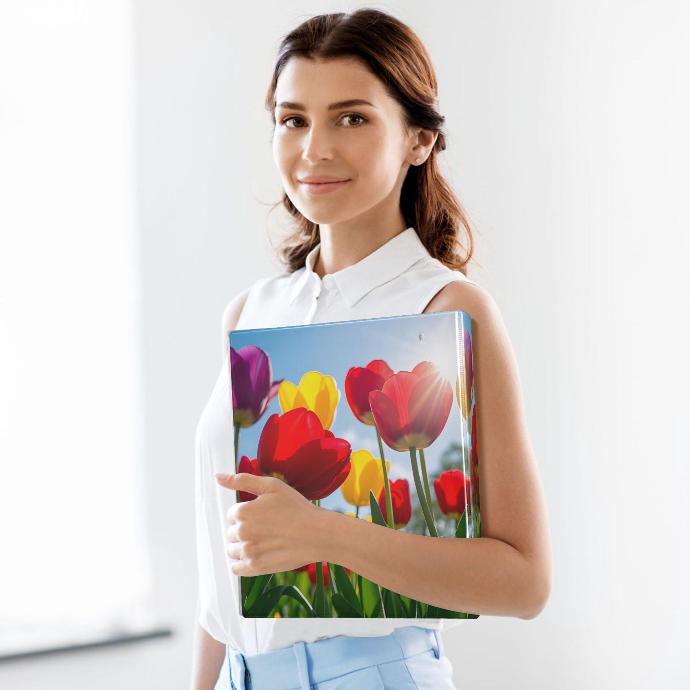 joogoo Summer Tulip Flower-a5 Hardcover 3 Ring Binder 1.5" Round Rings Interior Pockets Binders Organizer 2 Pack
