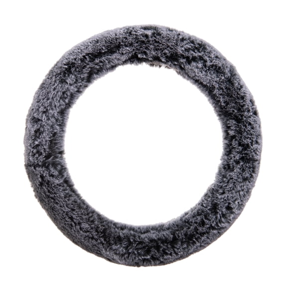 Custom Accessories Fluffy Steering Wheel Cover, Black-Gray