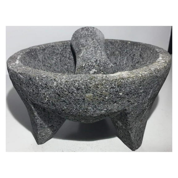 Made in Mexico Genuine Mexican Manual Guacamole Maker Volcanic Lava Rock Stone Molcajete/Tejolote Mortar and Pestle Spices Grains 7" Large