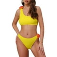 thumbnail image 1 of Conjuntos de bikini de una sola manga con flores en 3D para mujer, traje de baño asimétrico de 2 piezas en amarillo grande, 1 of 5