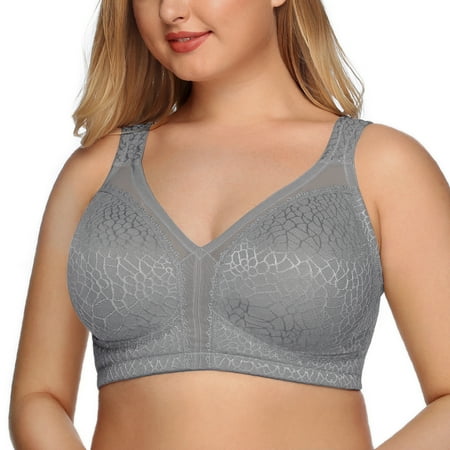 

Exclare Women s Full Coverage Plus Size Comfort Double Support Unpadded Wirefree Minimizer Bra (38D Grey)