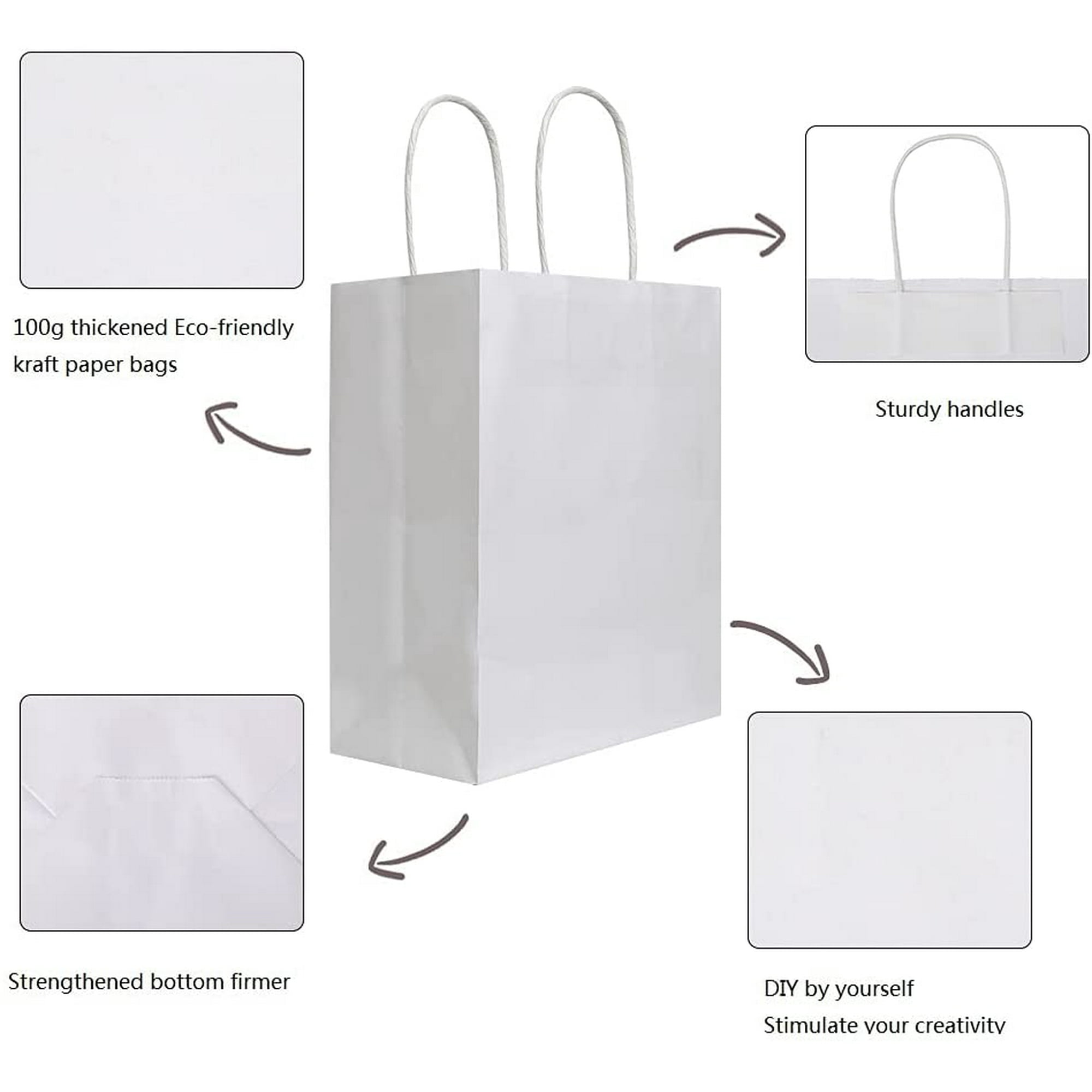 50 Pack inch Medium White Kraft Paper Bags with Handles