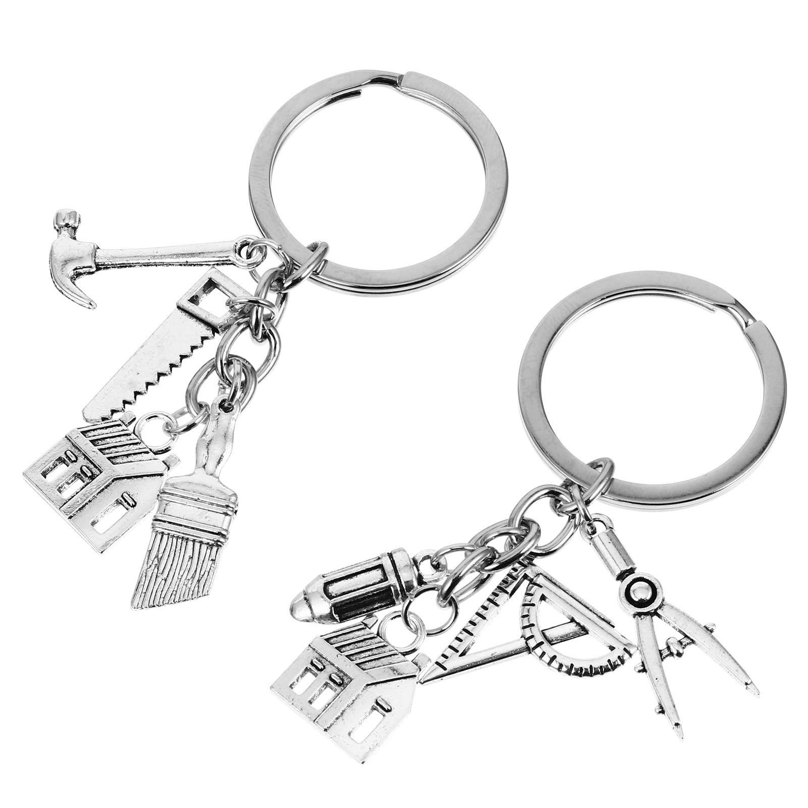 OFFIGAM 2-Pack Metal Architect Keychains with Hammer and Ruler Design Bag and Key Accessories